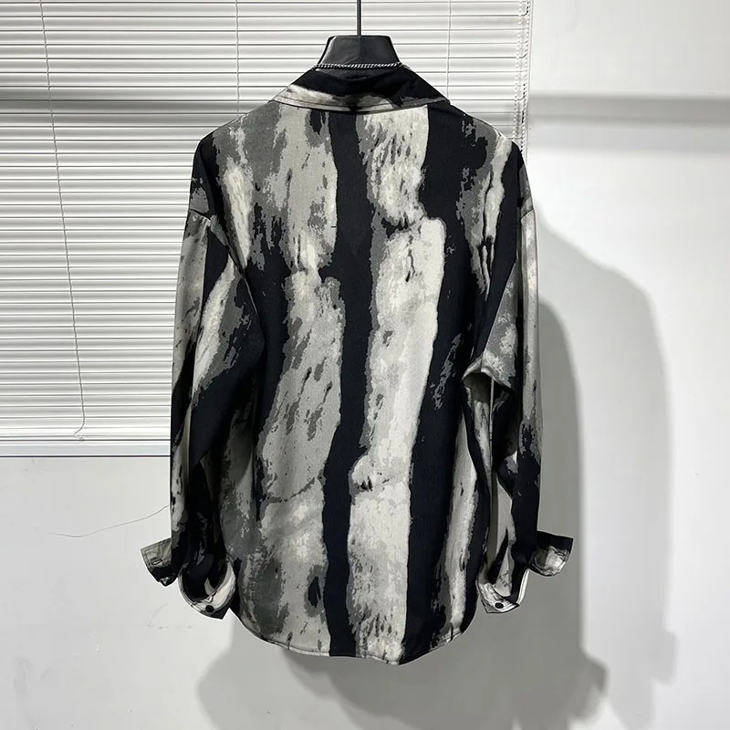 Spring and summer thin original personality irregular print loose free ironing men's fashion draping large size shirt