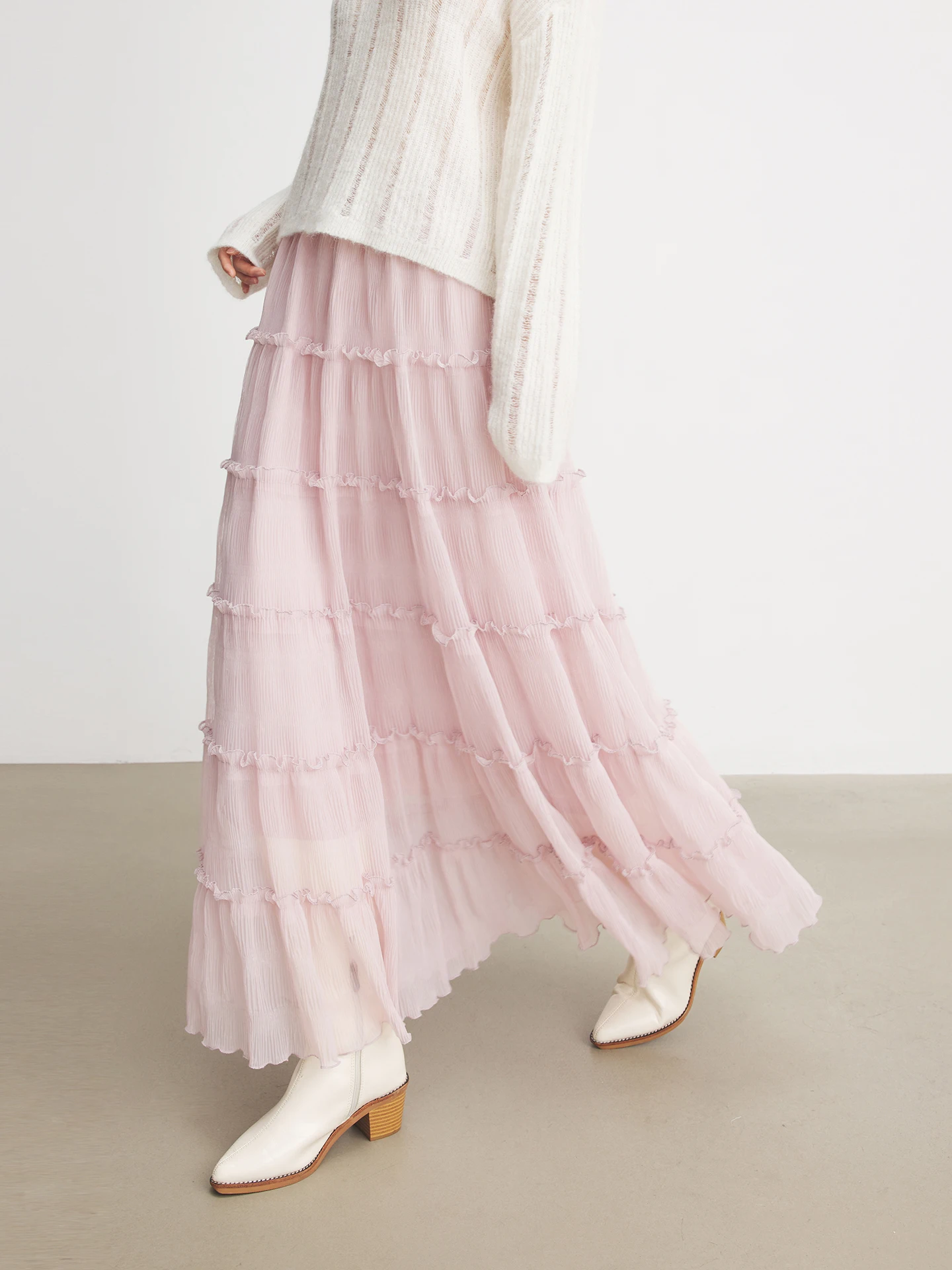 

Annata Pink Lace Halter Neck Dress Women's Spring Fashion Skirt High Waist A-Line Polyester Fiber Gored Skirt