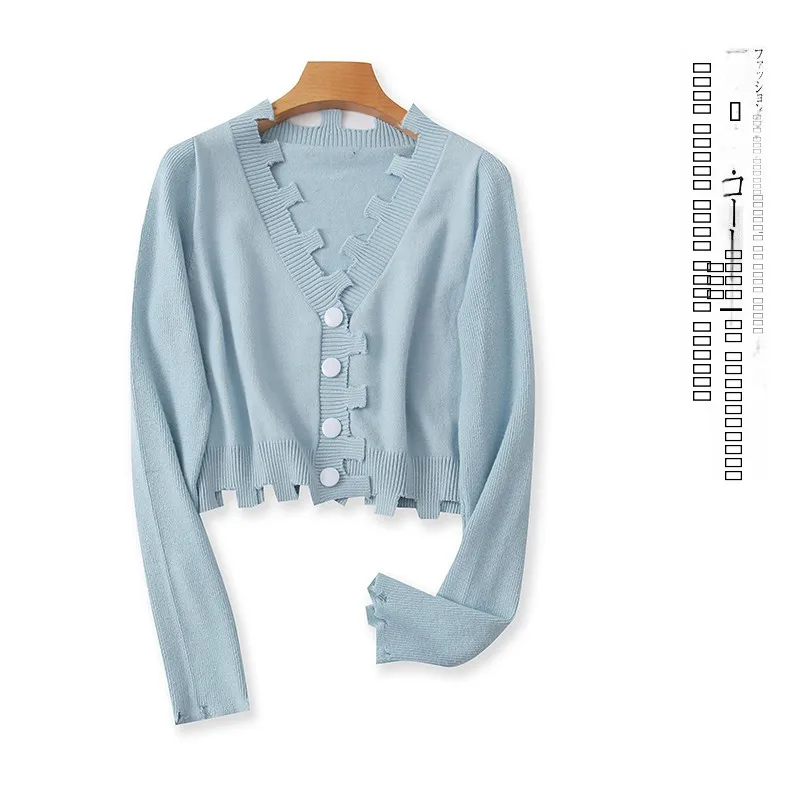 

Faionable V-Ne Long Sve Soft Sweater Cardigan Women's Spring Autumn New Sle Single Button Hole Ruffle Sweater