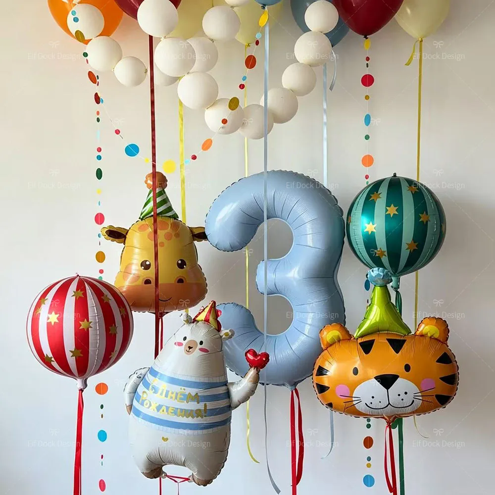 38-teiliges Zirkus-Themen-Set mit Bären-, Tiger- und Hirschkopf-Ballons, 4D-Ballons für Geburtstagsparty-Atmosphäre, Deko-Szenengestaltung, Foto-Requisiten, Partyzubehör