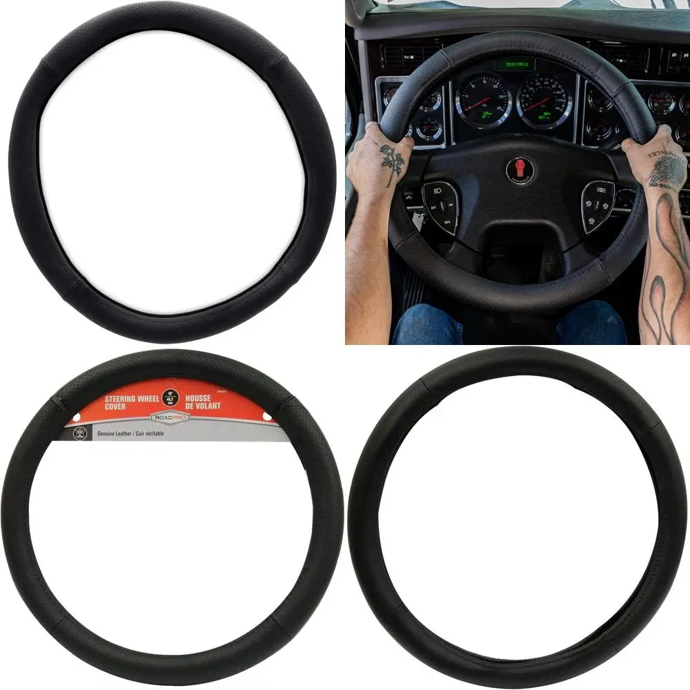 

RPSW3006 Black 18" Genuine Leather Steering Wheel Cover