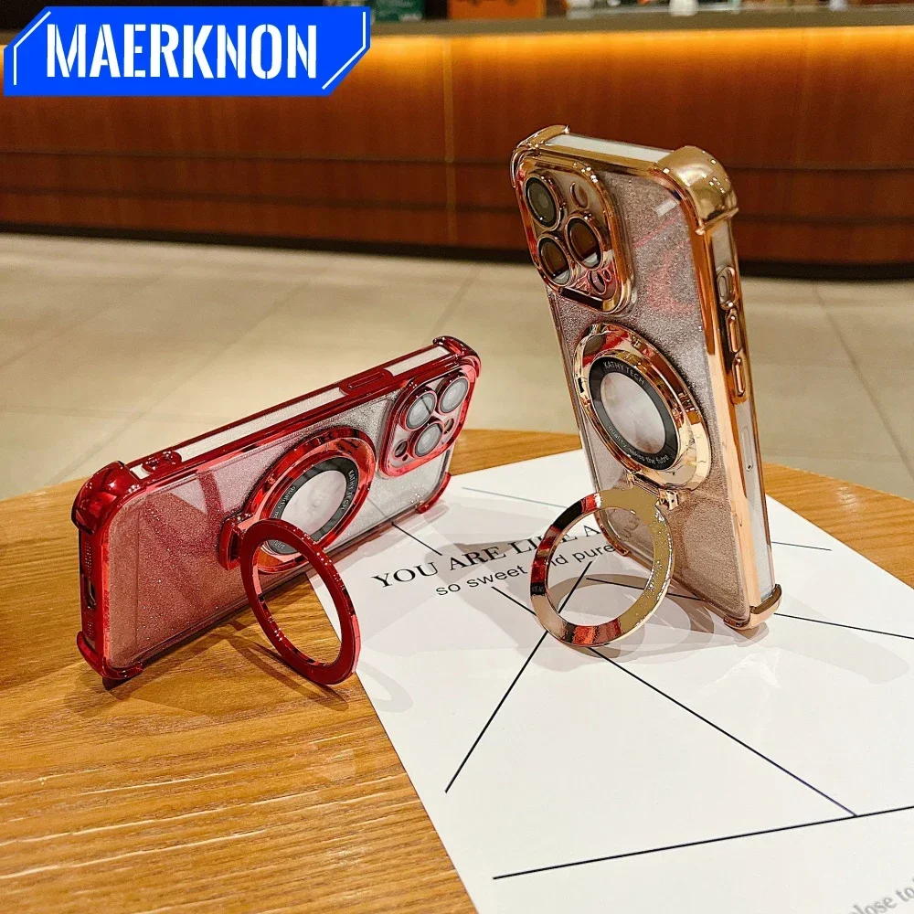 Anel de suporte de telefone de luxo para magsafe suporte gradiente caso para iphone 16 15 14 13 pro max plus 11 12 x xr xs suporte magnético