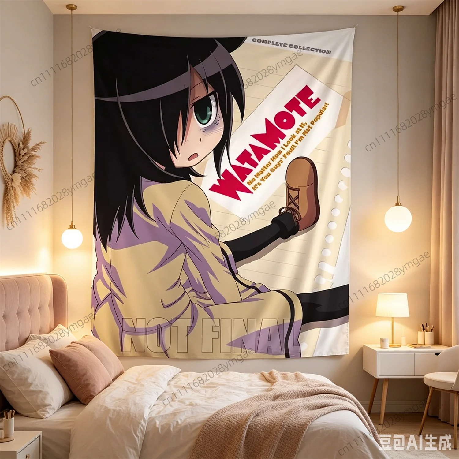 Sweet Pink Tapestry Anime Watamote Wall Tapestries Cute Cartoon Flag Aesthetic Teen Dorm Background Cloth Banner Wall Art Decor