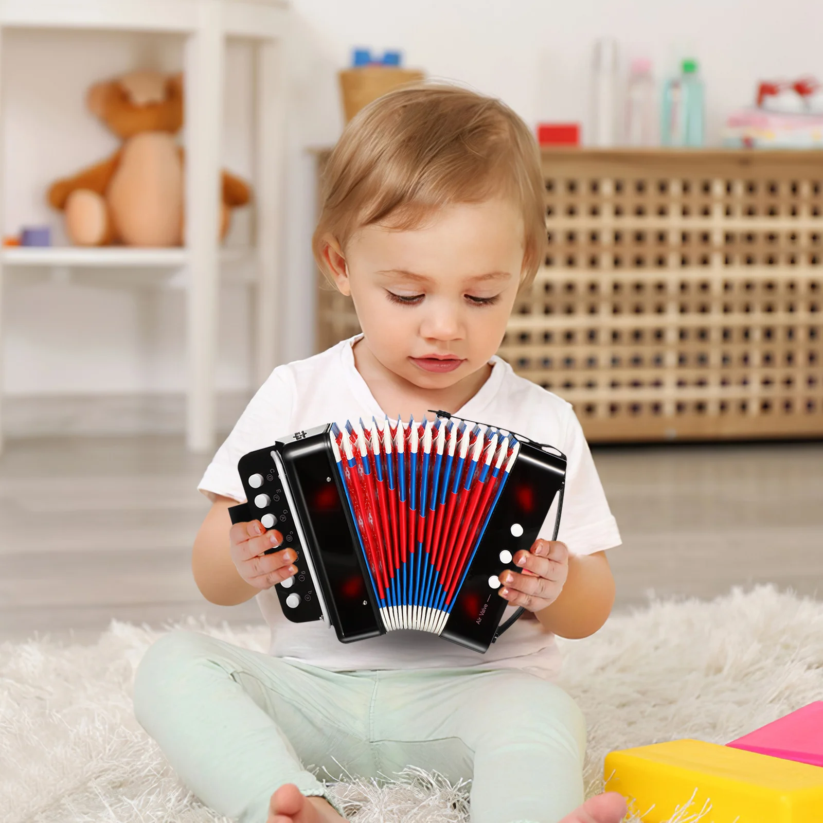 

Miniature Accordion For Kids Portable Children'S Musical Instrument Toddler Beginner With Air Valve Durable Design Ideal Gift