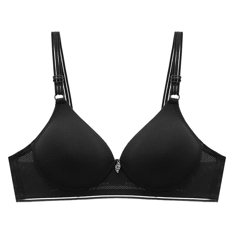 Spring Summer Woman Brassiere Small-bust Two-row Button Thin Soft Wireless Mom Lady Bra Back Double-row Clasp Mid-Model Cup Girl