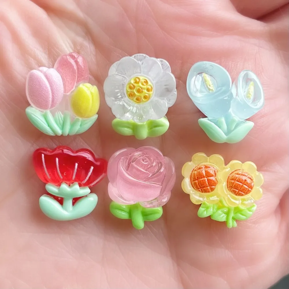 20Pcs Kawii Mini resin Flower Series Miniature Flat Back Cabochons For Hairpin Scrapbooking DIY Home Decor Craft Accessories