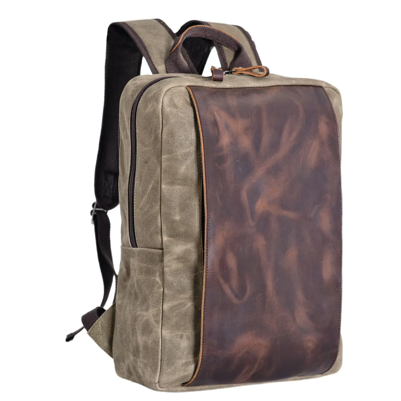 Vintage Outdoor Hiking Canvas Backpack Batik Canvas Cowhide Splash Waterproof Riding Computer Bag