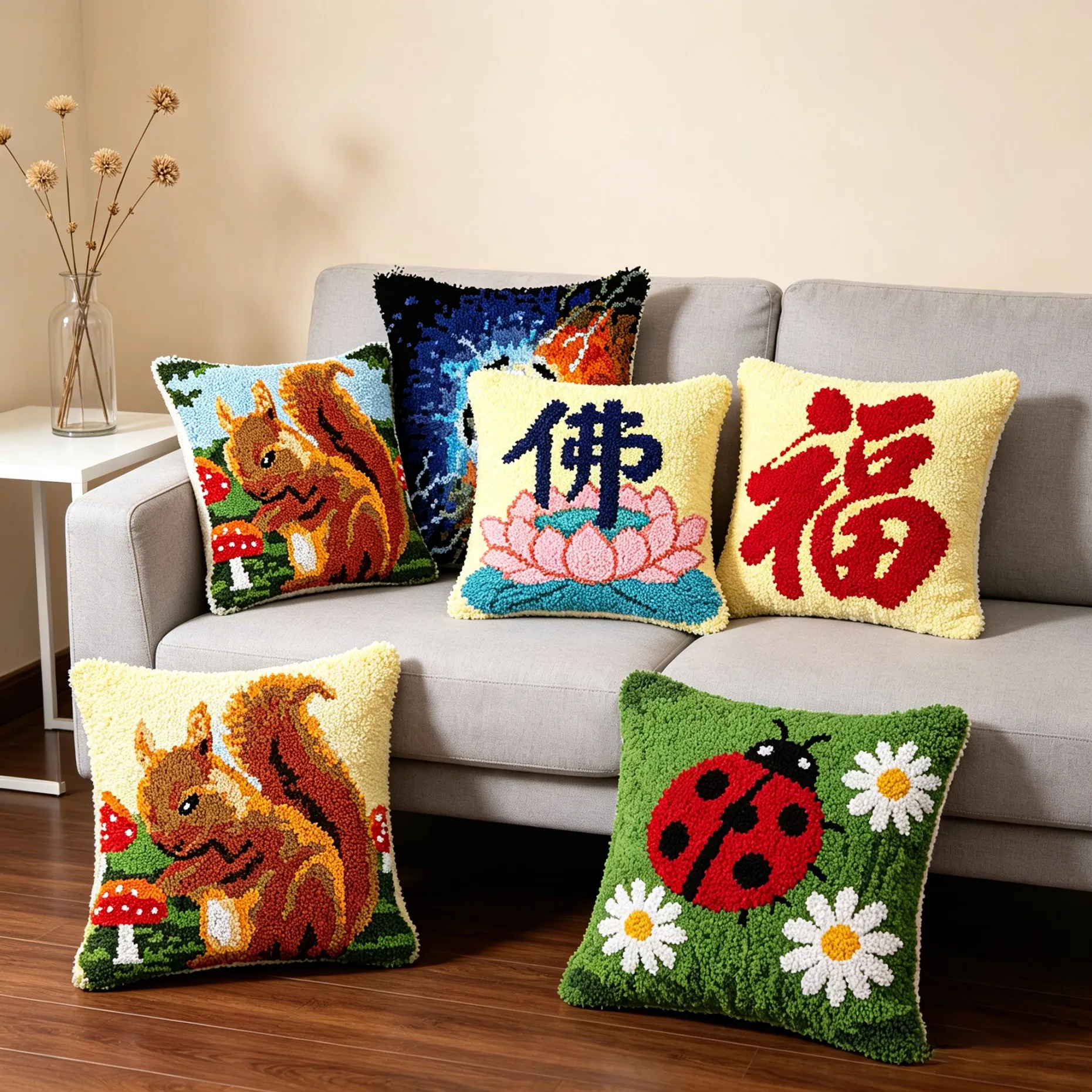 

Наборы для вышивания крючком: наволочки, чехлы для подушек, вышивка собак, DIY, шерстяной коврик, вязаный крючком, пластиковая канва