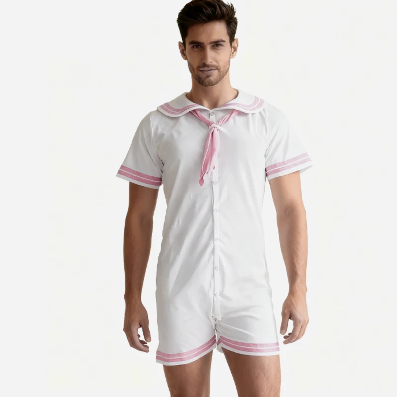 

ABDL Girl White Pink Bodysuit Bow Tie DDLG Adult Baby Romper With Snaps One Piece Adult Onesie Couple Home Playsuits