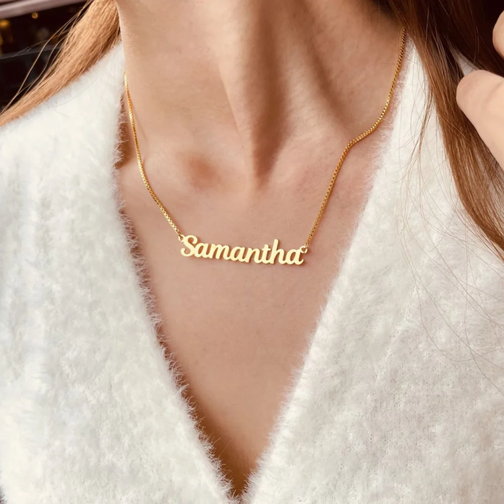 

Customized Name Necklace Women's Personalized Cursive Letter Pendant Stainless Steel Jewelry Men's Chain Neck Collar Personaliza