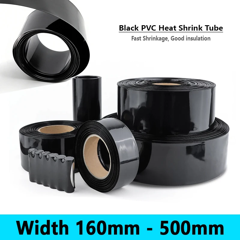 1~10m Black PVC Heat Shrink Tube 18650 Battery Pack Width160mm~500mm Insulated Cable Sleeve Protect Case Battery Film Wrap