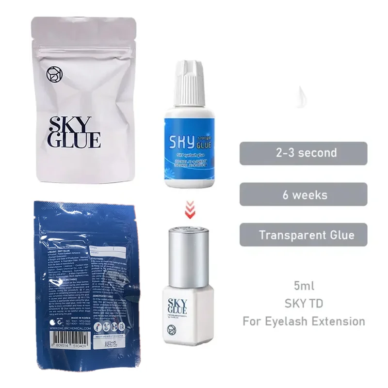 1pcs Sky Glue S Plus Type 5ml Korea Original Eyelash Extensions Glue 1-2S Fast Dry Time 6-7 Weeks Retention Strong Adhesive