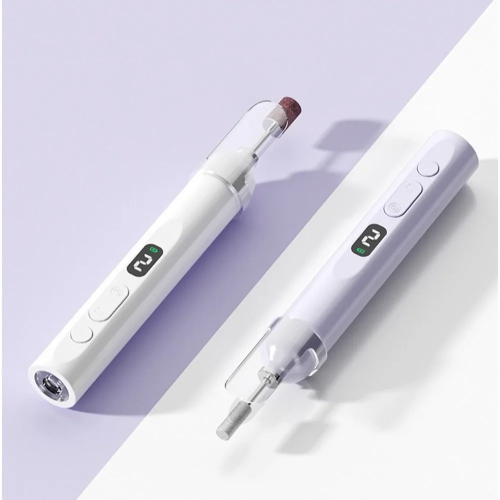 LCDディスプレイ電動ネイルドリルセット、5つの研削ヘッド付き、ワイヤレス充電式ネイルポリッシャー、2-in-1デザイン、ハンドヘルドネイルドライヤー