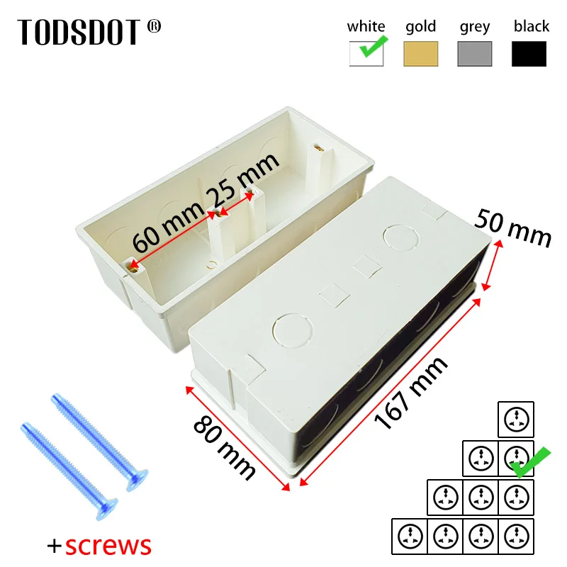 Caja oscura de la UE para interruptor de enchufe de doble marco tipo 172x86mm, en caja trasera de pared, caja de montaje integrada para el hogar termostática