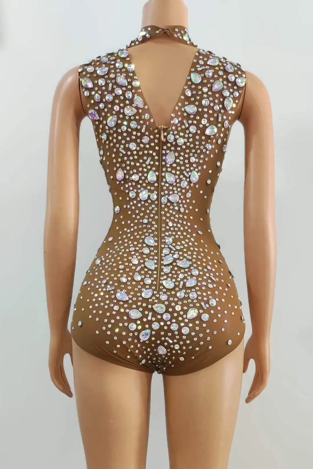 Glitter Rhinestone Bodysuit Women Sleeveless Drag Queen Stage Wear Costume Dancer Singer Sexy Body Suit