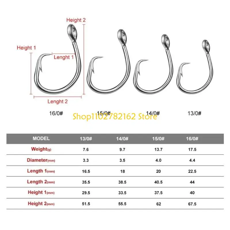 547B 5Pcs Fishing Hooks Stainless Steel Big Game Hook for Freshwater Saltwater