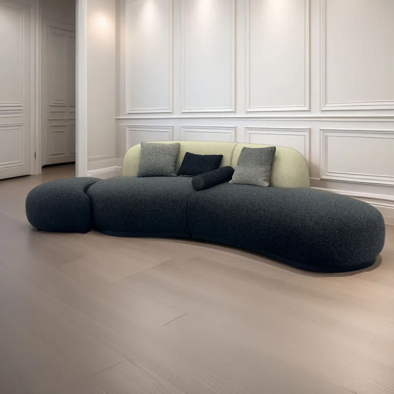 Combinação de sofá curvo, sofá de tecido curvo sala de estar grande apartamento
