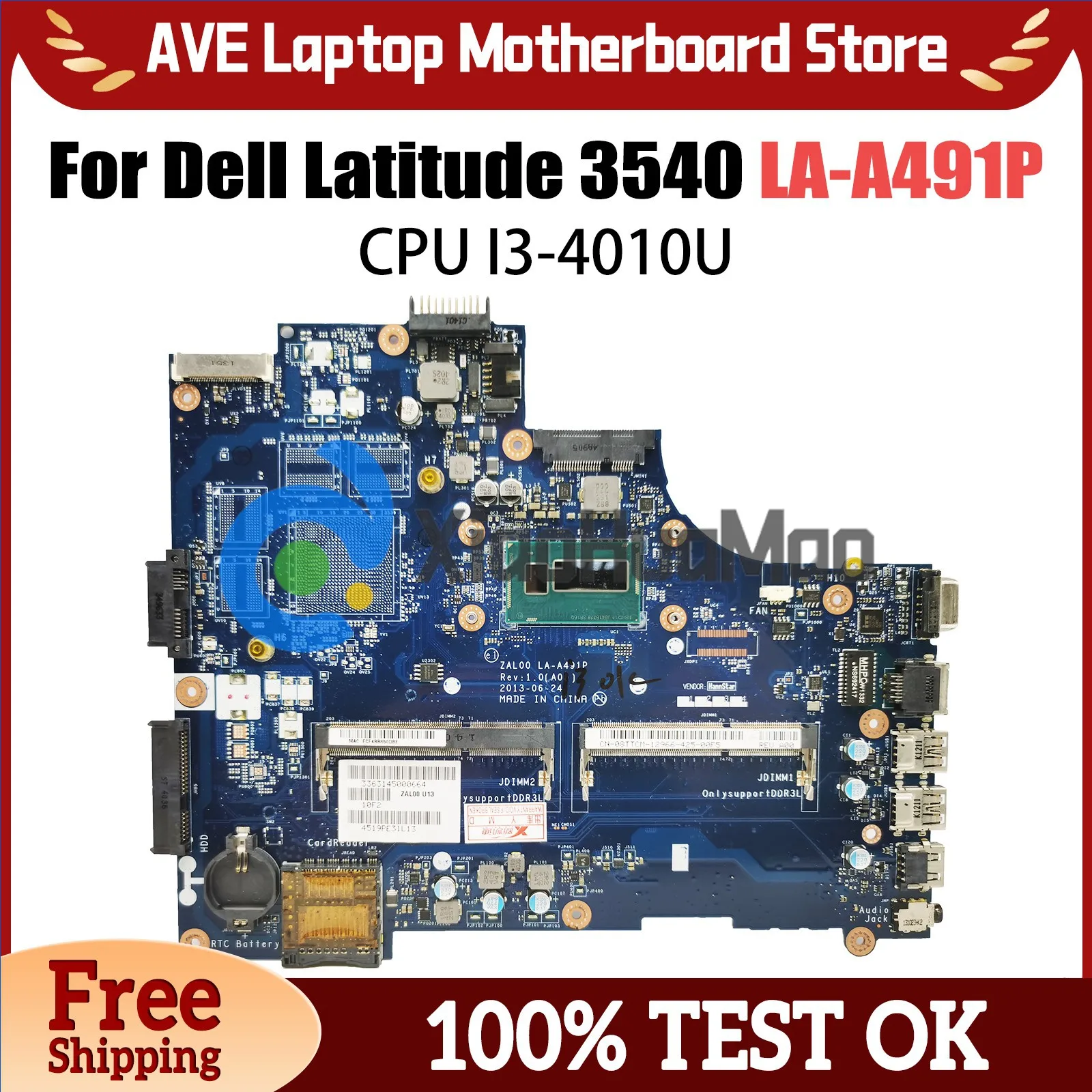 

LA-A491P Laptop Motherboard For Dell Latitude 3540 Notebook Mainboard 08MDVW 06TJHN 0DXN93 I3-4010U CPU