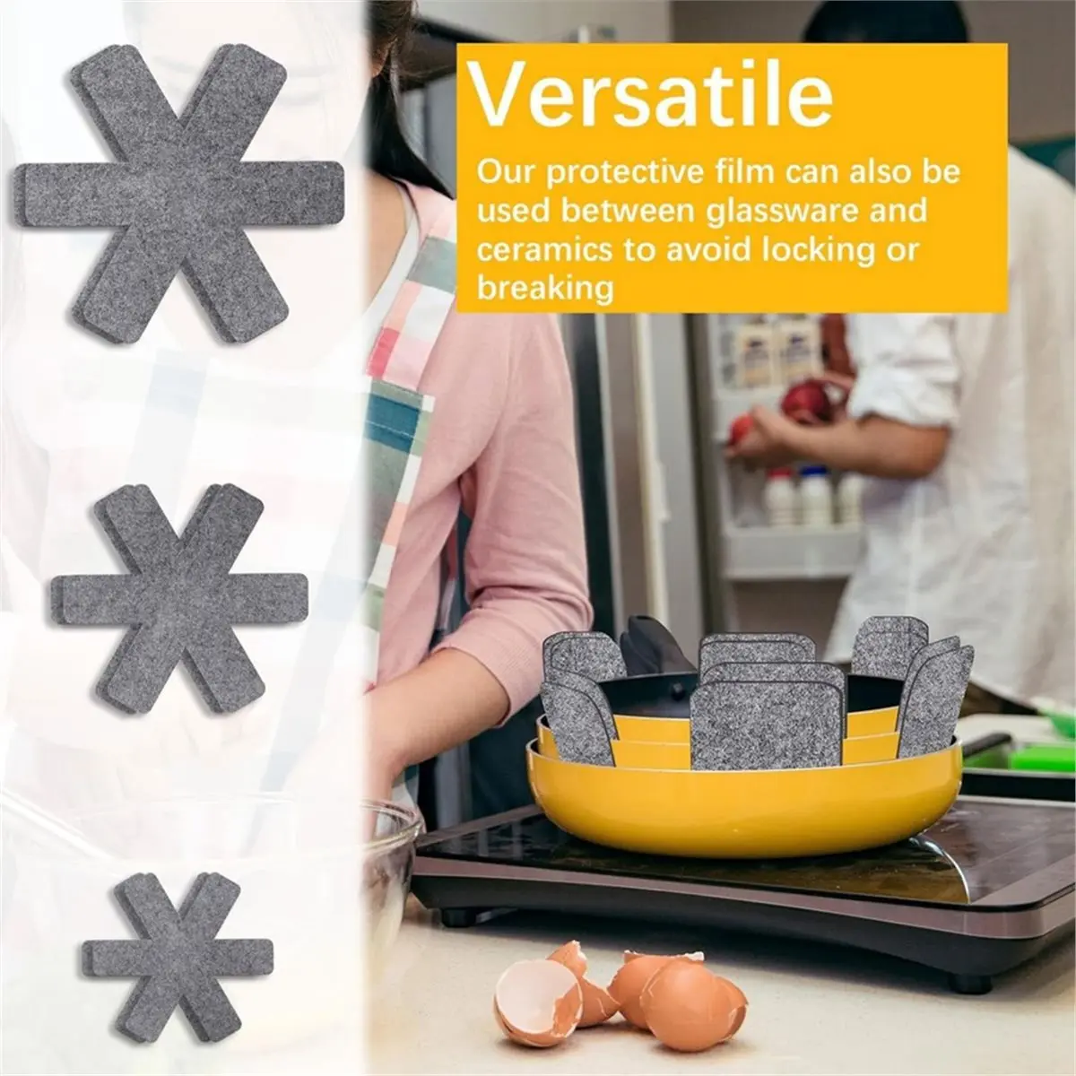 Pot and Pan Protectors, Set of 18 and 3 Different Size, Pot Dividers Pads/Stacking Pan Protectors/Pan Separators Pads