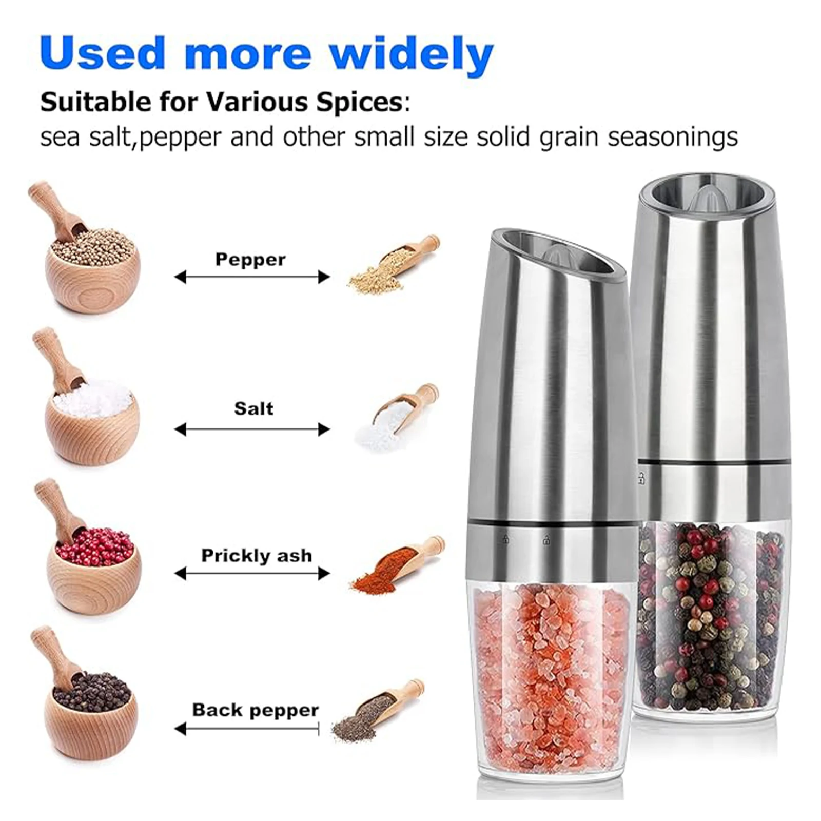 1pc/2pcs, Gravity Electric Salt And Pepper Grinder - Salt & Pepper Mill Sets With LED Light, One Hand Automatic Operation, Adjus - Image 3