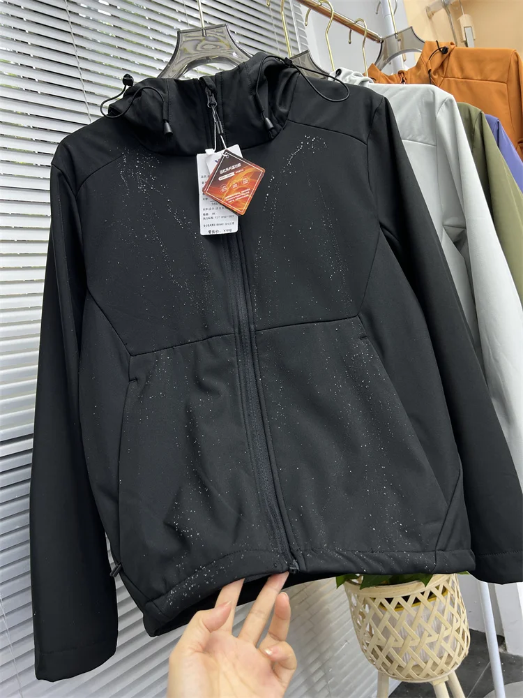 

Couple's Outdoor Fce Lined Jaet Hooded Soft ell Windproof Water Resistant Tee Proof Faionable Urban Sle Autumn W...