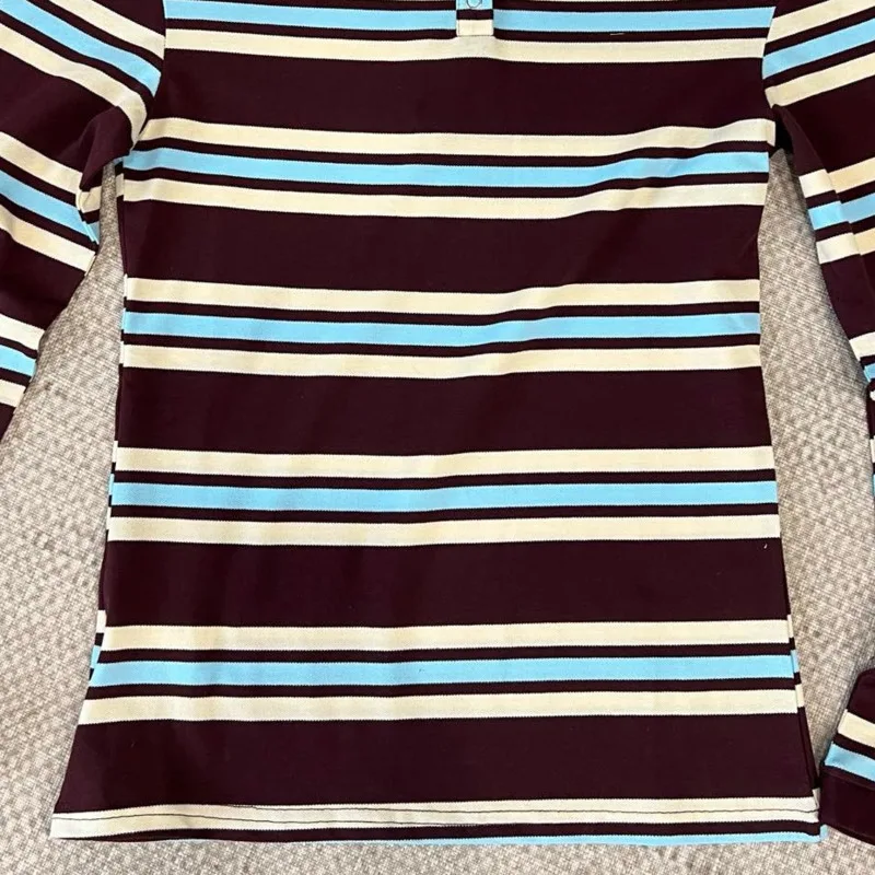 HKSH T-shirt per donna Color Block a righe con spalle scoperte a maniche lunghe dimagrante elegante High Street Sweet Cool Casual Top HK10743