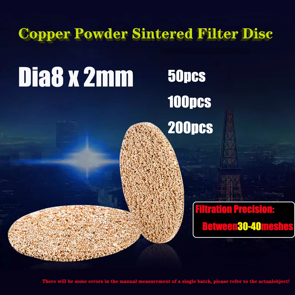 Dia8x2mm Copper Powder Sintered Circular Filter Filtration Granular Air Filter Column Precision Between 30-40 Meshes 50-200pcs