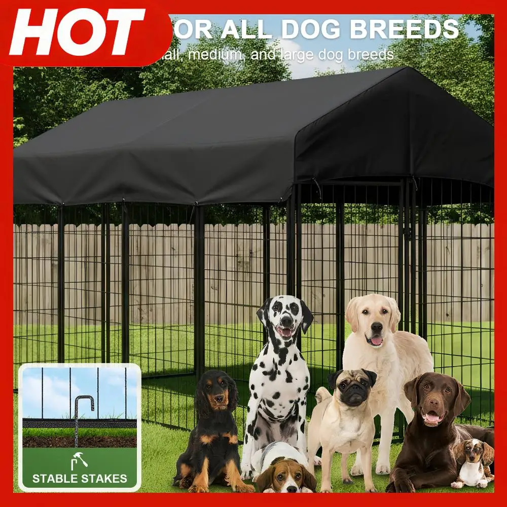 

Outdoor Secure Wire Crate Kennel Security Door Waterproof Tarpaulin Dogs Welded Wire Kennels for Medium Small Dogs