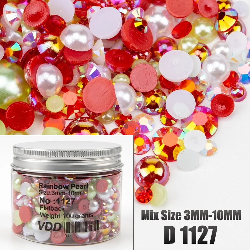 VDD 30/60/100/200g Großhandel Gemischte Größen ABS Halbrunde Perlen Flache Rückseite Perlen Farbige Harz-Strasssteine für Nagelkunst, Basteln und DIY-Dekoration – Detail 33