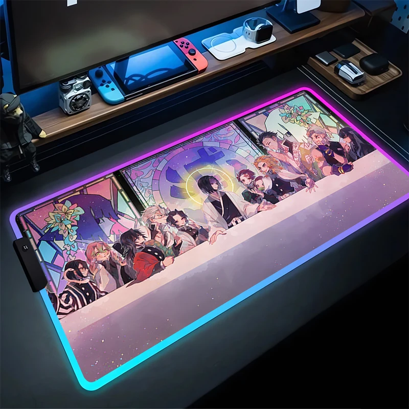 

RGB Large Gaming Mouse Pad D-Demon S-Slayers Laptop Mat Gaming Mousepad Backlit Keyboard Gamer Table Pads T-Tanjirous Home Decor