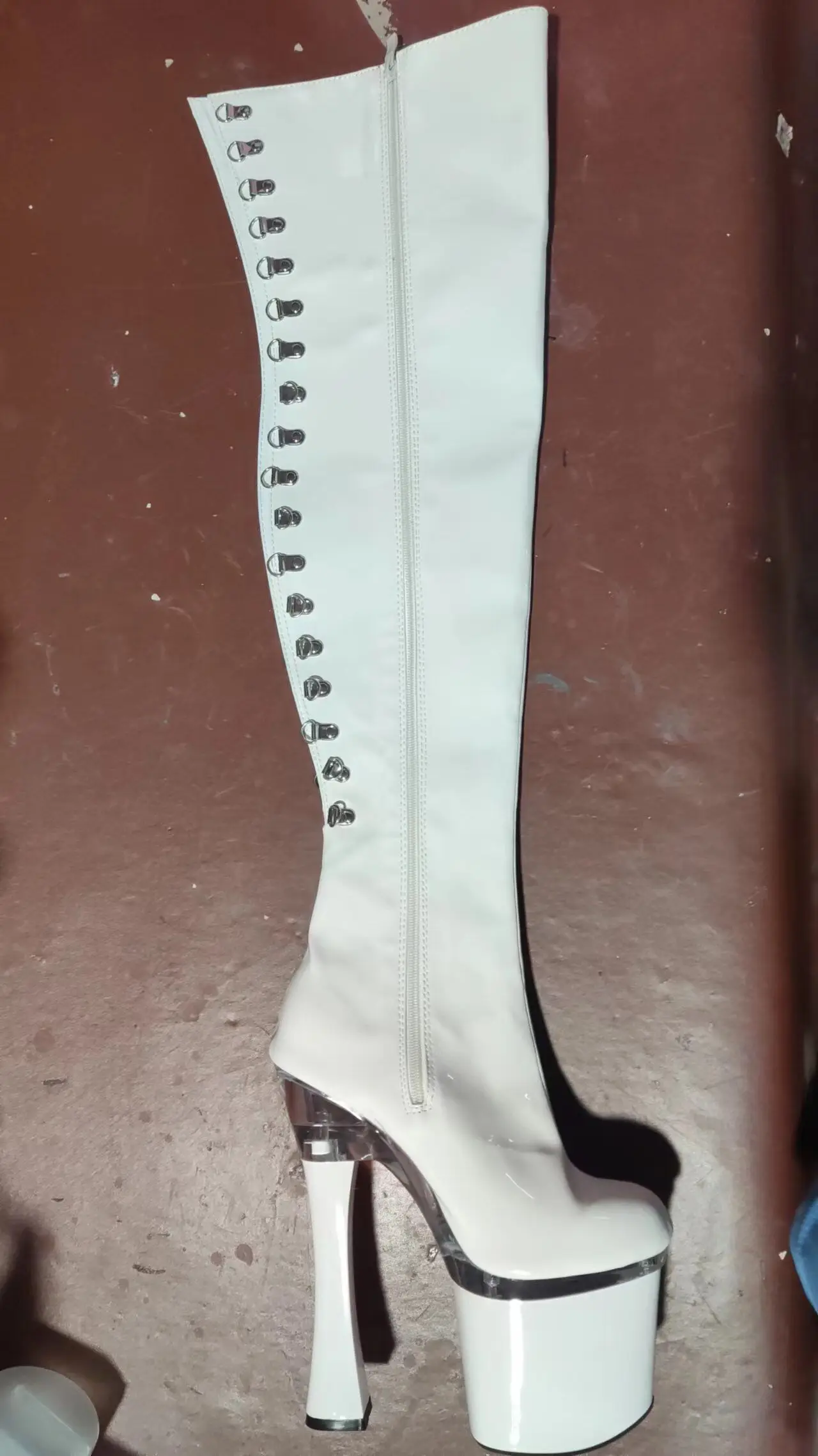 New Lace Up Over The Knee Boots 8Inch Platform Sexy Fetish Nightclub Thin Heels Catwalk Strip Pole Dance Big Size Gothic Women