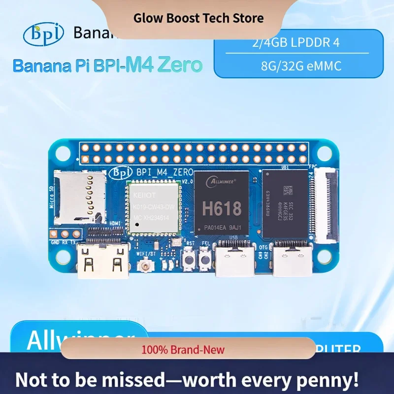 

fBanana Pi BPI-M4 ZERO Allwinner H618 Quad-core ARM™-A53 Processor 2.4G/5G WIFI 4G LPDDR4 32G eMMC Single Board Computer