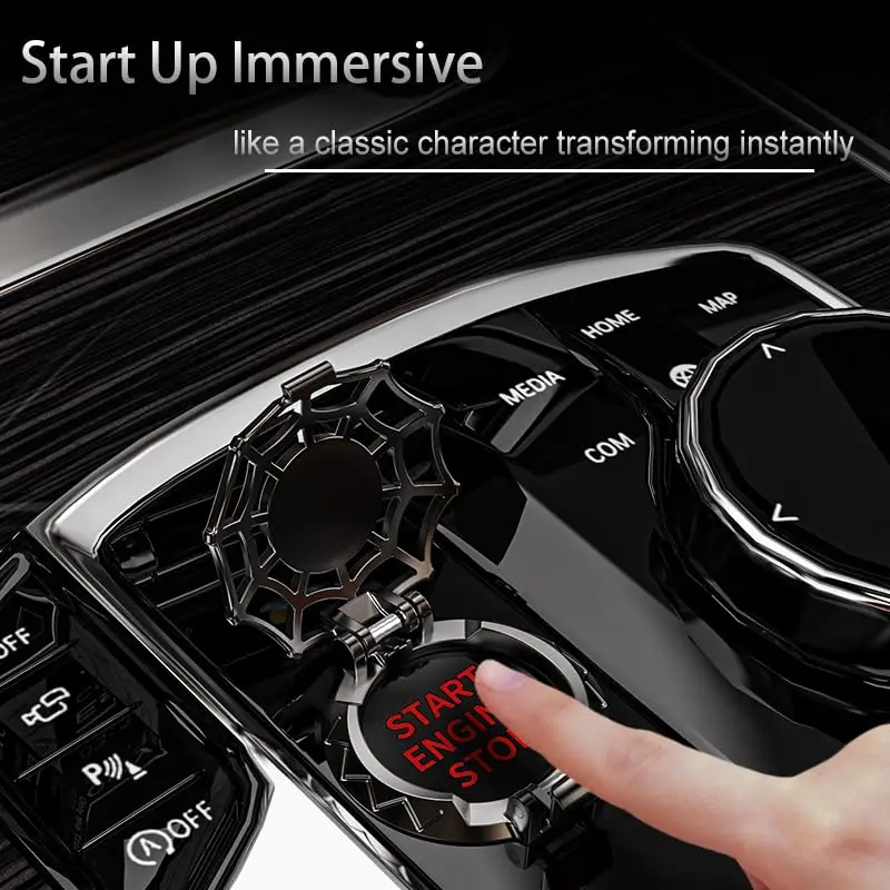 Car Ignition Switch Cover One-touch Start Button Spider Web Protective Cap Motorcycle Start Stop Ring Decoration Interior Hood