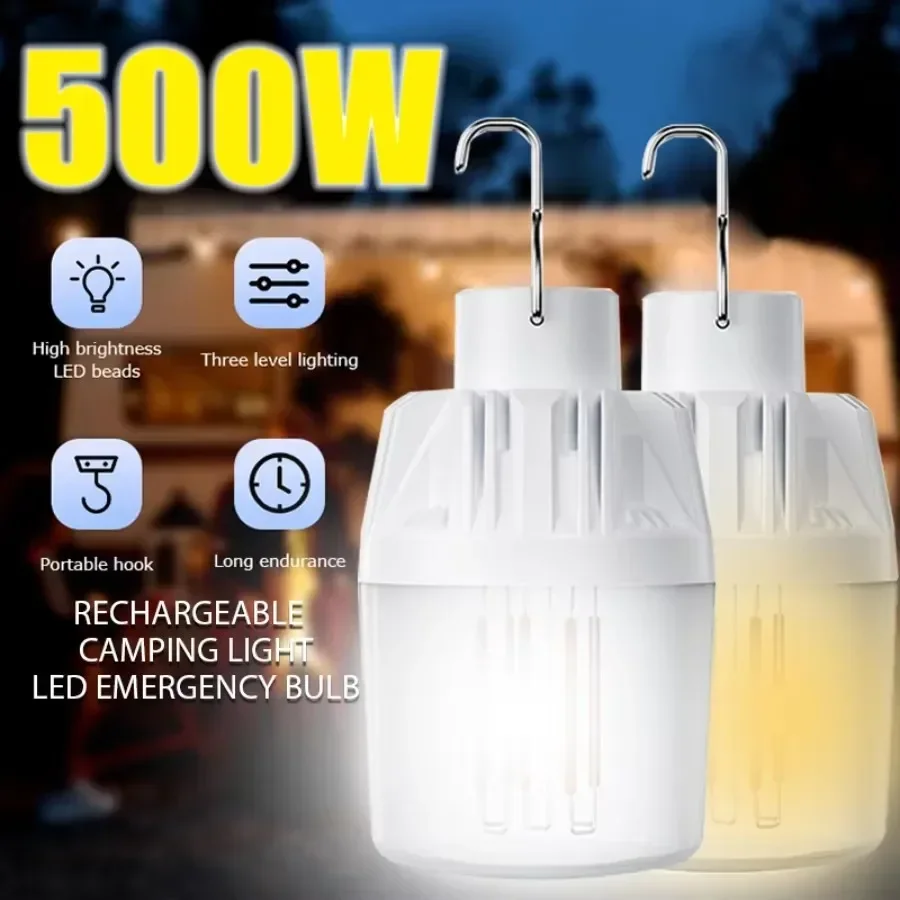

500W Emergency Light Outdoor Camping Supplies Edc Outdoor USB Rechargeable LED Light Bulb Lantern Hiking Sports Entertainment