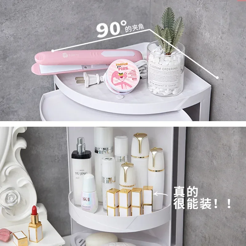 2Layer Bathroom Corner Storage 360 Rotating Wall-Mounted Shelf Shampoo Cosmetics Kitchen Household Bathroom Accessories