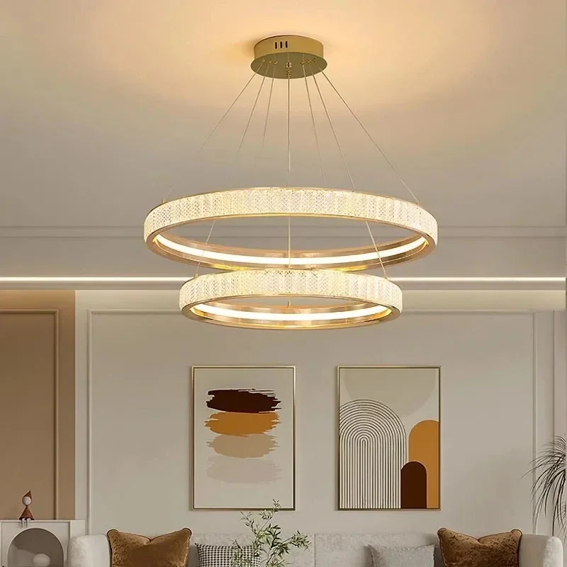 Plafonnier LED suspendu en cristal doré au design nordique moderne, luminaire décoratif d'intérieur, idéal pour un salon, 2024