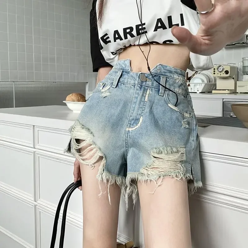 Loose Short Jean Pants Woman Ripped Korean Style Baggy Denim Shorts for Women Designer Fashion Clothing 2024 Aesthetic Jorts Hot