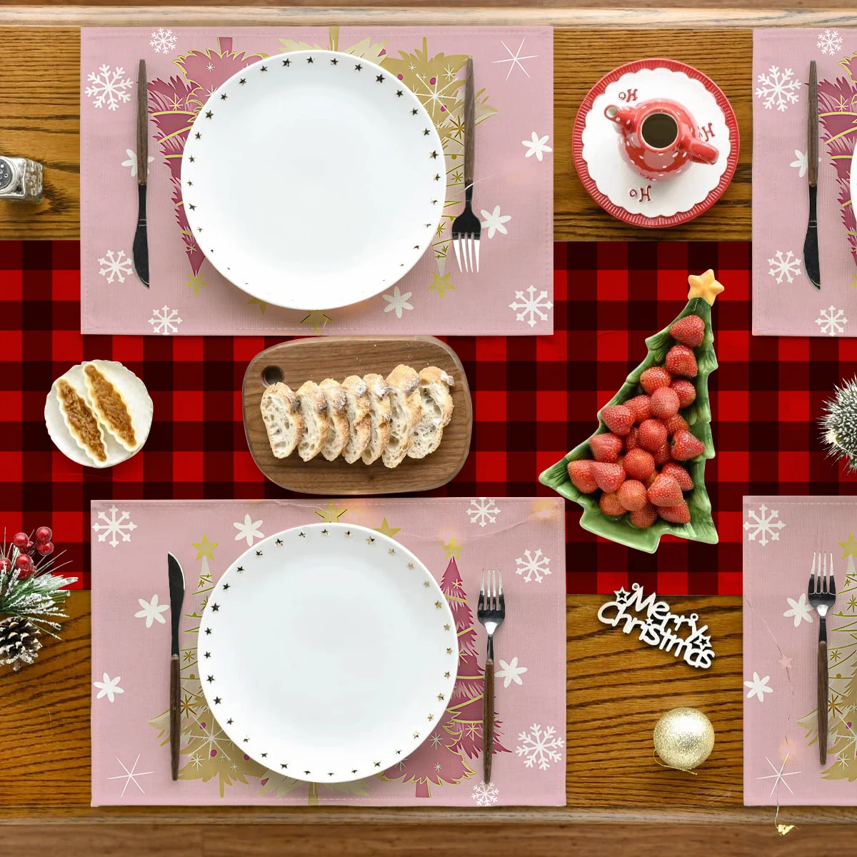 1/4/6 個のクリスマスミールマット、クリスマスツリーパターン装飾テーブル滑り止め断熱マット、クリスマスパーティーの装飾