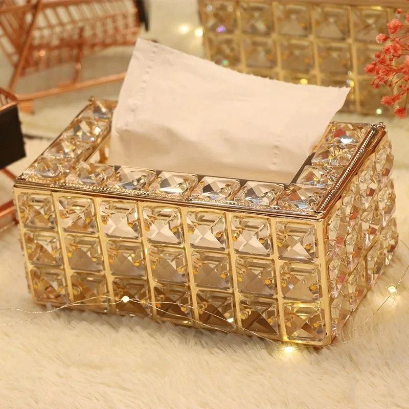 Luxury crystal tissue box golden and sliver tissue box Towels Holder Container Napkin Storage Box Paper Desktop for living room