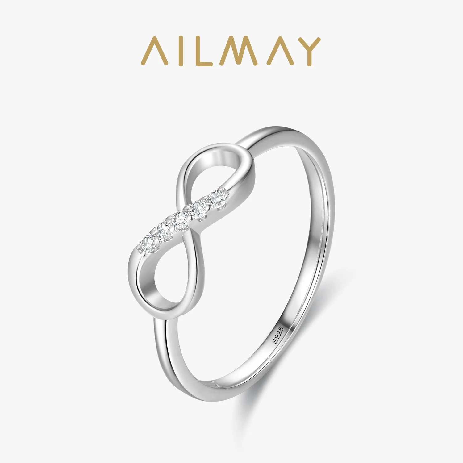 Ailmay 100% 925 Sterling Silver Fashionc Infinity Love Fine Cubic Zirconia Ring for Women Romantic Wedding Jewelry