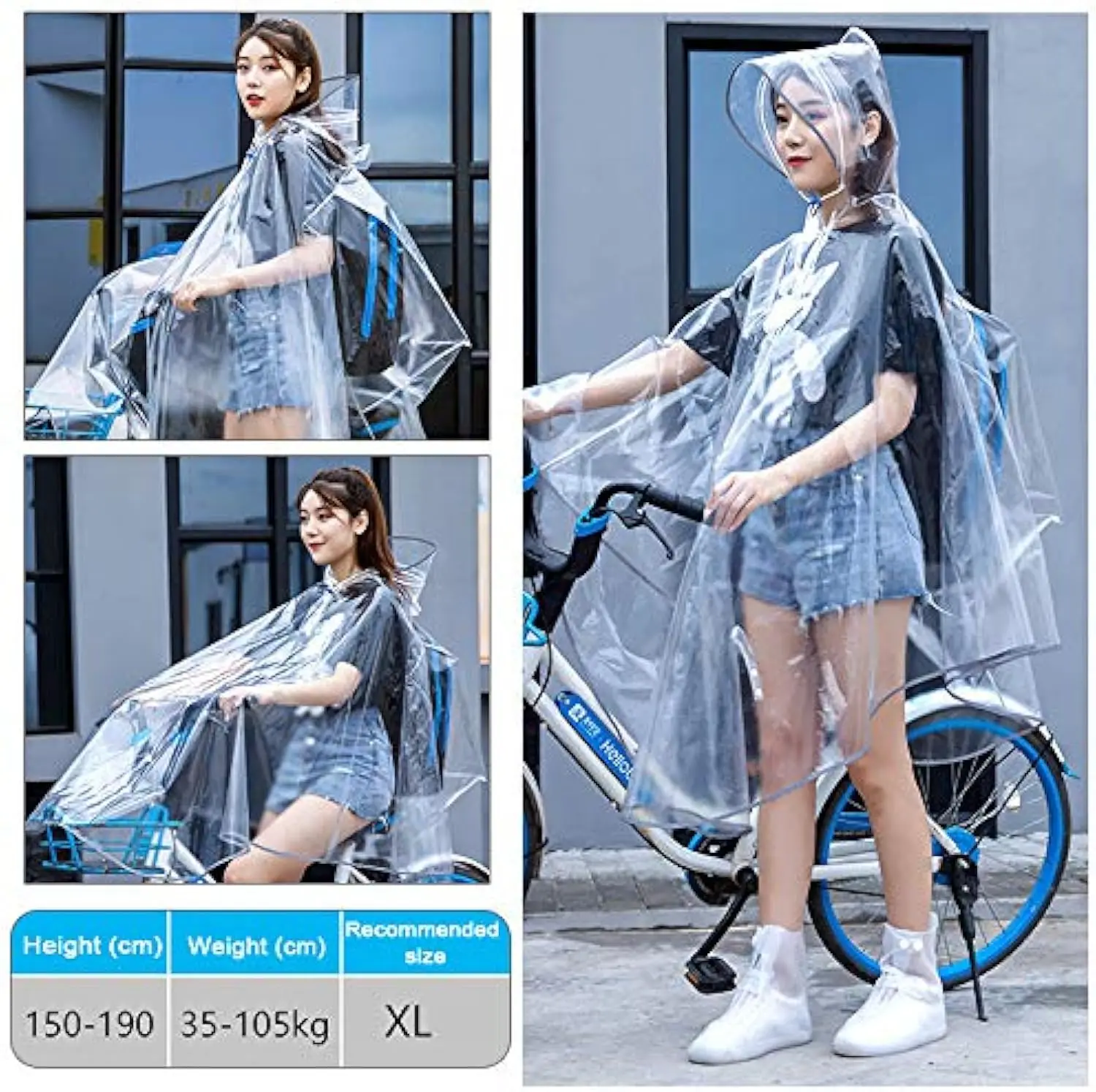 Transparent waterproof cape raincoat with reflective strips lightweight hooded jacket frosted thick travel large size raincoat