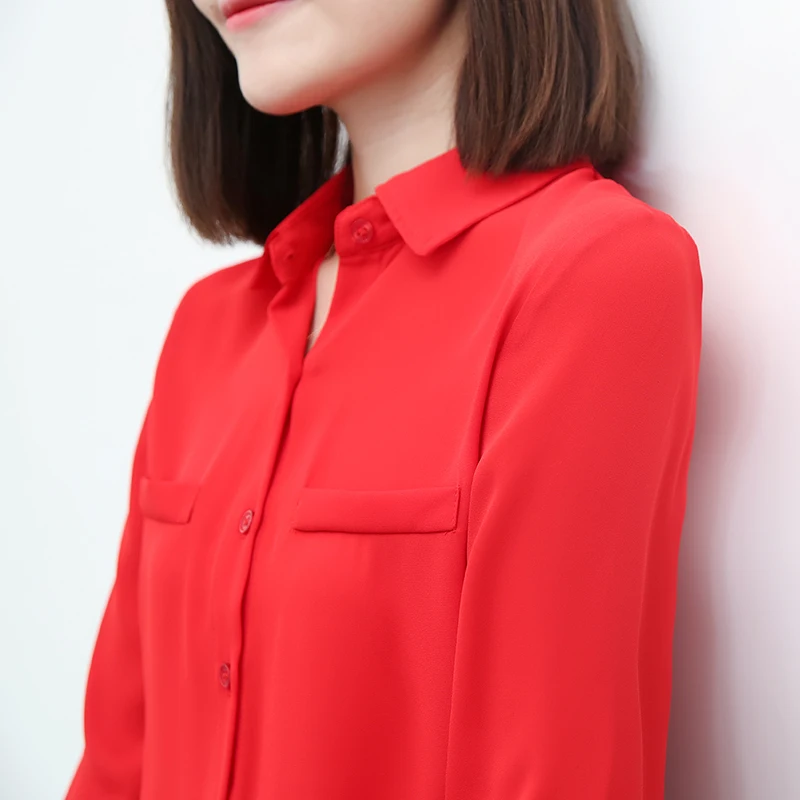 2024 New Simple Solid Women\'s Chiffon Shirts Excellent Candy Color Lady Long Sleeve Blouses and Tops Ladies Office Clothes