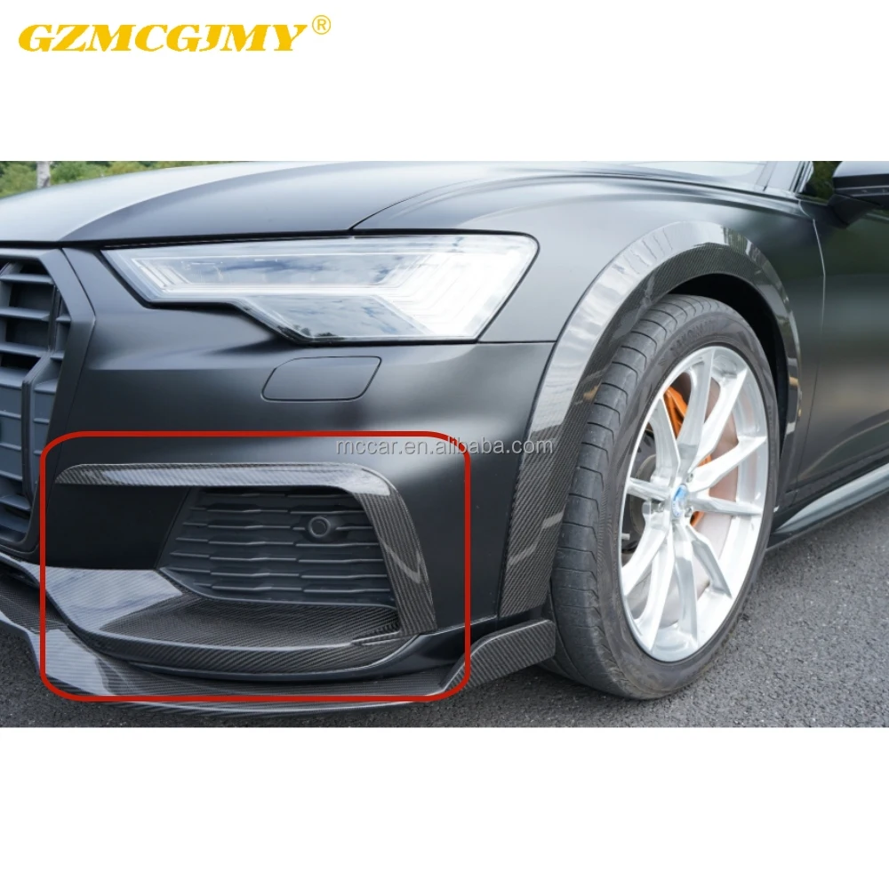 عالية الجودة ألياف الكربون الجافة المصد الأمامي فتحات الهواء لأودي A6 Allroad 2019-2022 الرياح شفرة سكين الديكور سيارة Canards