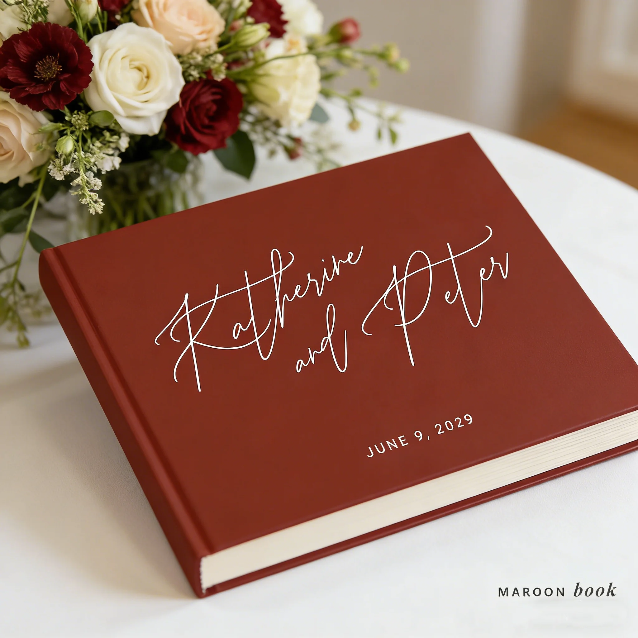 personalized-maroon-white-wedding-guest-book-50-sheets-signature-album-with-custom-color-options-elegant-wedding-keepsake-a0
