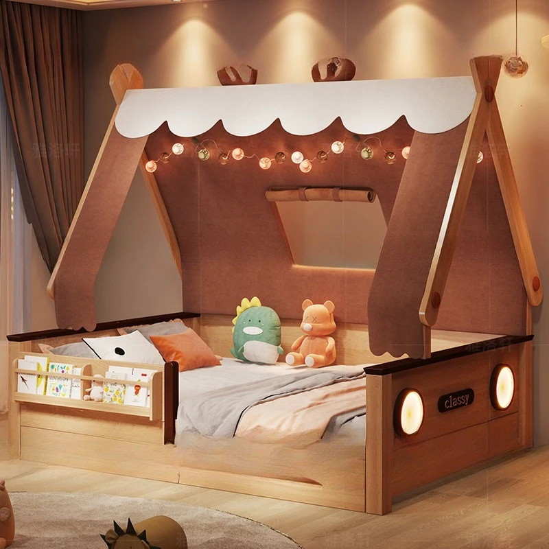 

children's bed, solid wood tree house bed, tent boys and girls