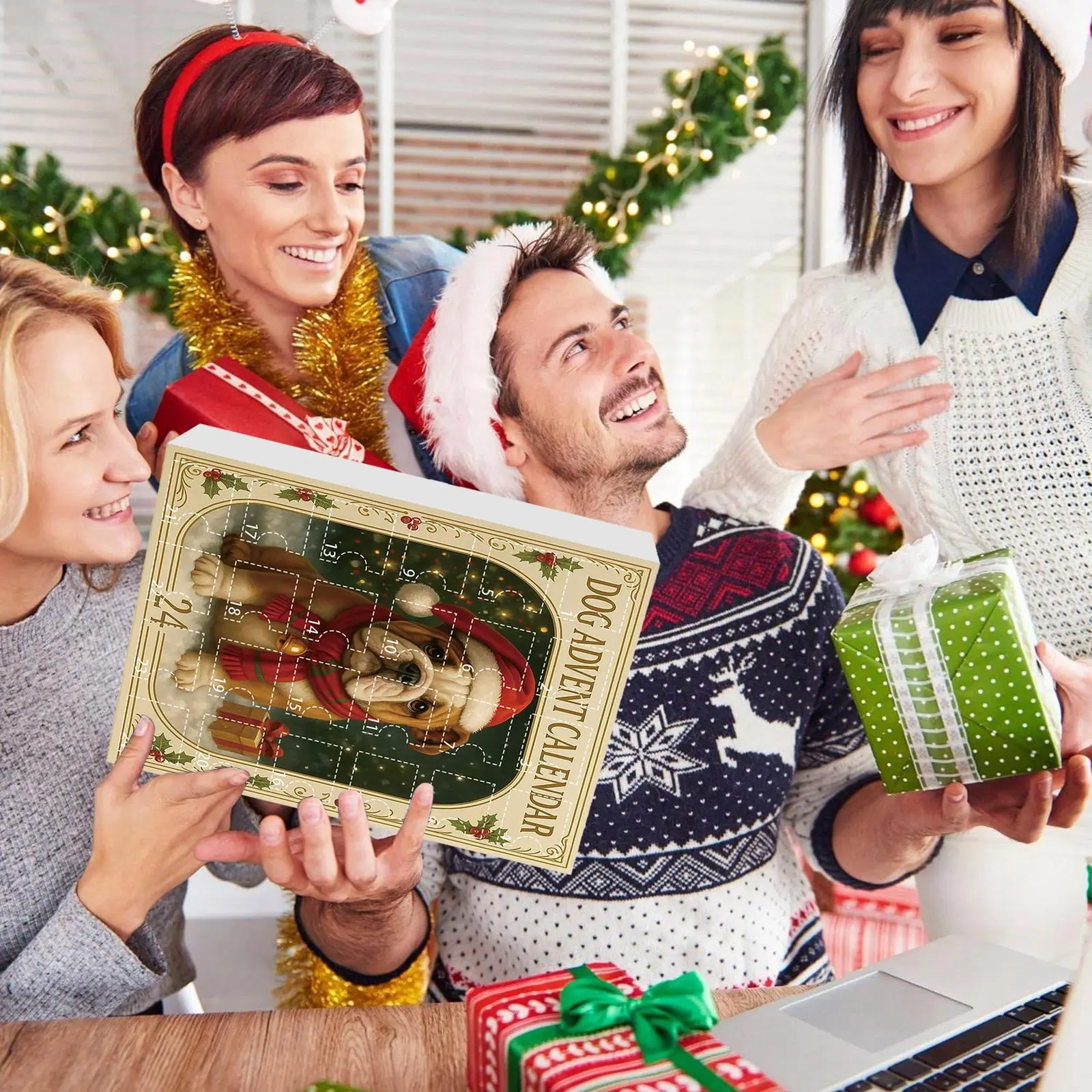 Giocattoli per bambini Decorazioni per l'albero di Natale appese Ciondolo per cani francesi in acrilico 2D Calendario dell'Avvento Temporizzatore da parete digitale di Natale grande