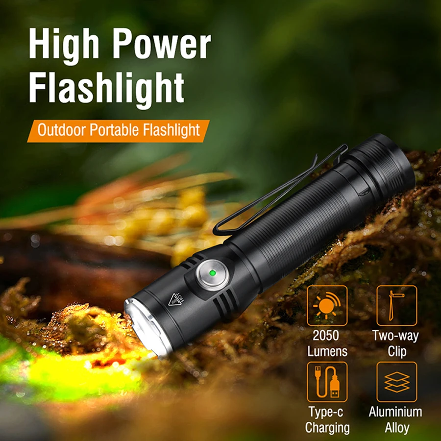 ET20 6 Lights Modes 2050 LM EDC LED Flashlight with Magnet, Clip, Memory Function Waterproof TypeC Rechargeable Work Light Torch