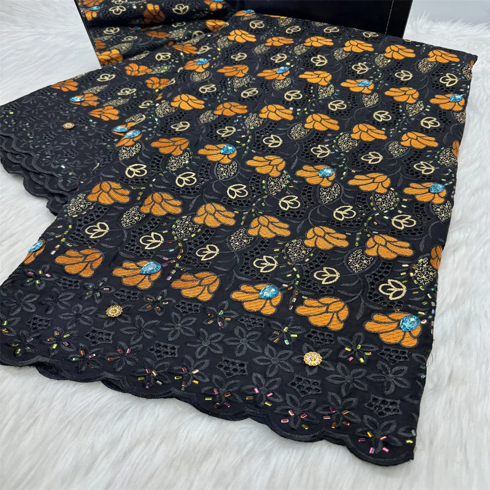 

Элитная африканская хлопковая кружевная ткань с крупными камнями, 2026, высокое качество, 5 ярдов, нигерийское швейцарское кружево-вуаль из Швейцарии для платьев