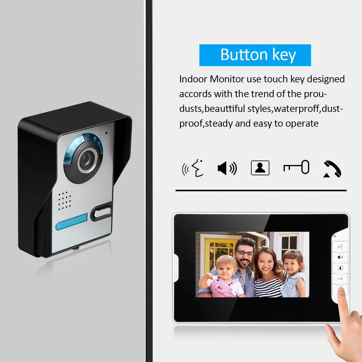 MONUTAINONE 7 Inch Monitor Video Door Phone Doorbell Intercom System with Camera 1000TVL Unlock Talk Waterproof