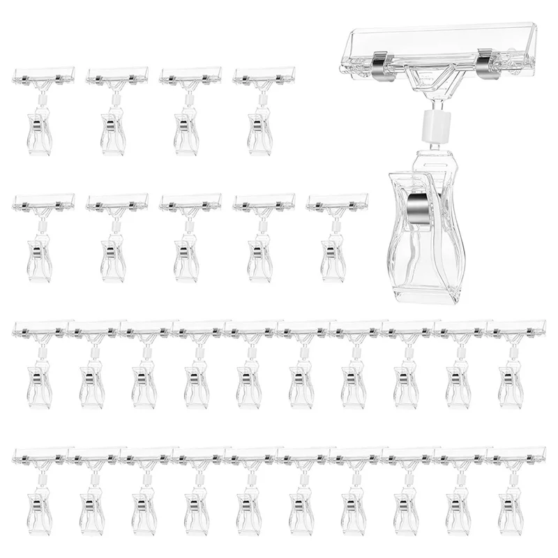 Qy-30PCS Clear Sign Clips Plastic Rotatable -Clip Sign Holder Stand For Merchandise Display, Sign Holder Clips